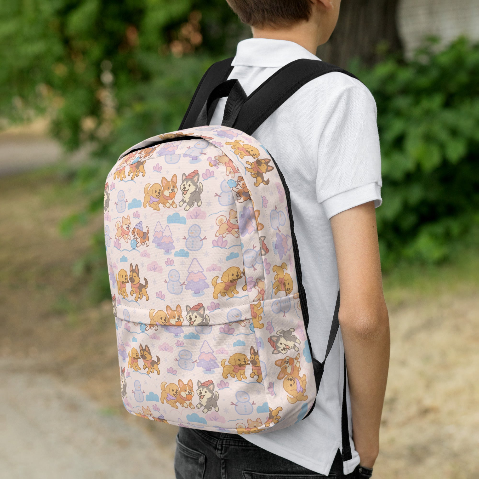 Kids Winter Puppies Backpack - Water-Resistant School Bag With Adjustable Padded Straps & Breathable Mesh Back