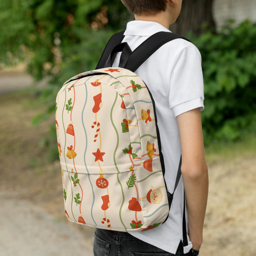 Kids Christmas Ribbon Backpack - Water-Resistant School Bag With Adjustable Padded Straps & Breathable Mesh Back