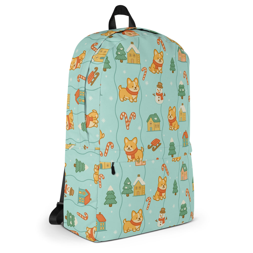 Kids Corgi Winter Winderland Backpack - Water-Resistant School Bag With Adjustable Padded Straps & Breathable Mesh Back