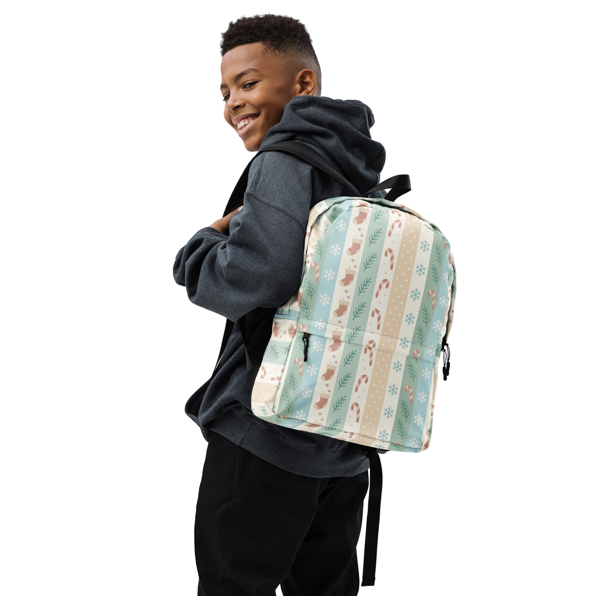 Kids Christmas Stripe Backpack - Water-Resistant School Bag With Adjustable Padded Straps & Breathable Mesh Back