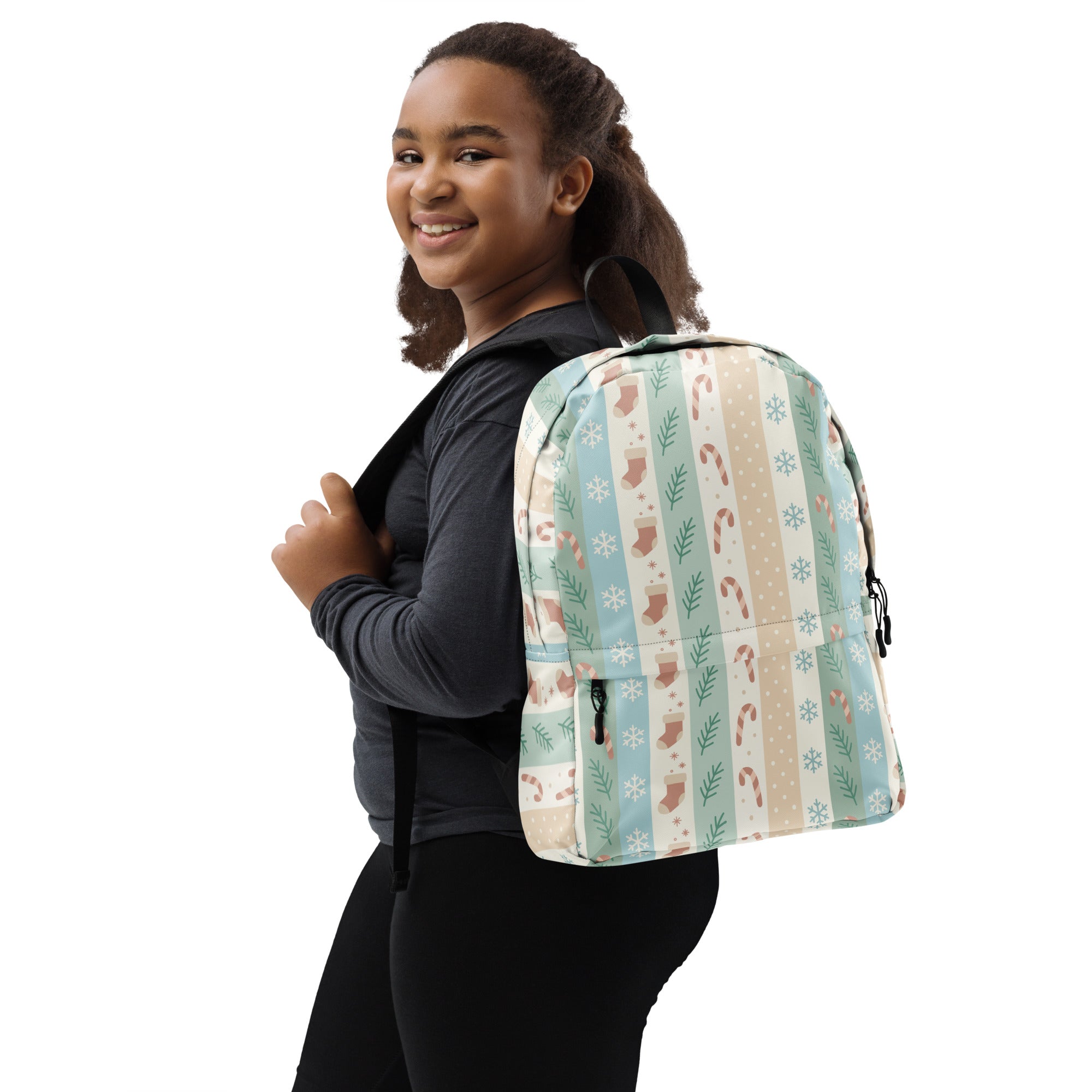 Kids Christmas Stripe Backpack - Water-Resistant School Bag With Adjustable Padded Straps & Breathable Mesh Back