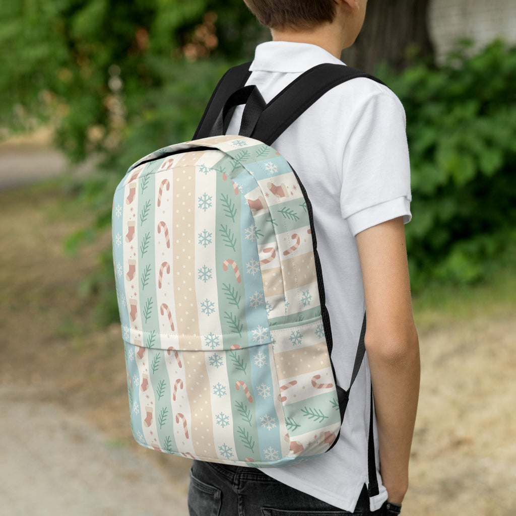 Kids Christmas Stripe Backpack - Water-Resistant School Bag With Adjustable Padded Straps & Breathable Mesh Back