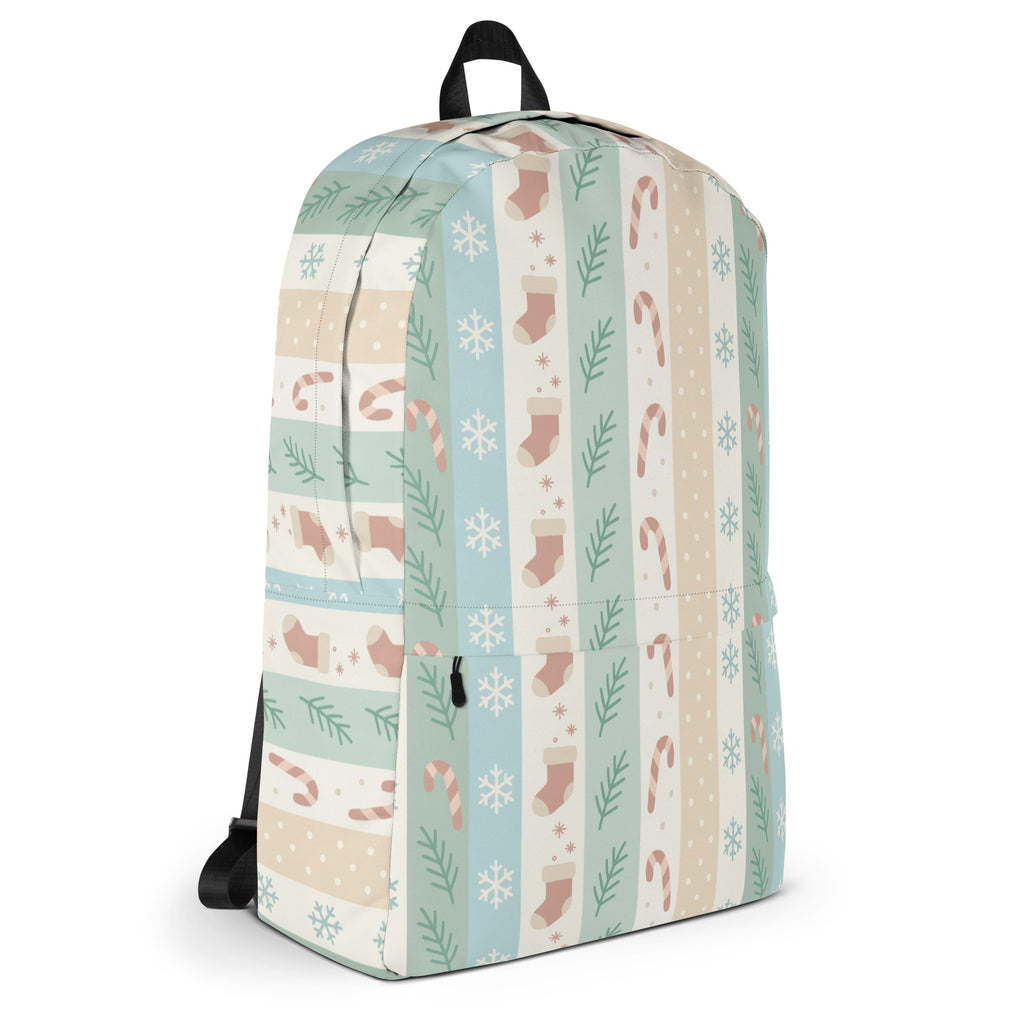 Kids Christmas Stripe Backpack - Water-Resistant School Bag With Adjustable Padded Straps & Breathable Mesh Back
