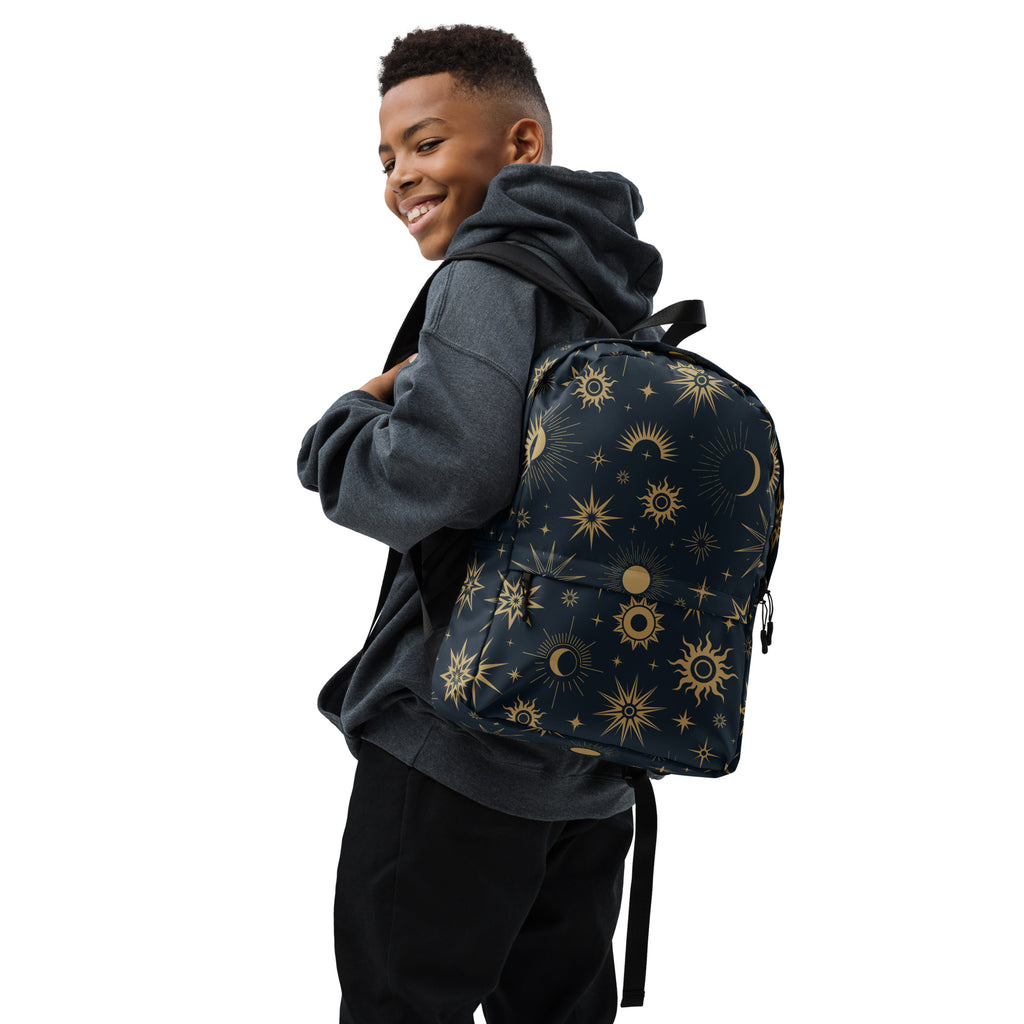Kids Celestial Sun and Moon Backpack - Water-Resistant School Bag With Adjustable Padded Straps & Breathable Mesh Back