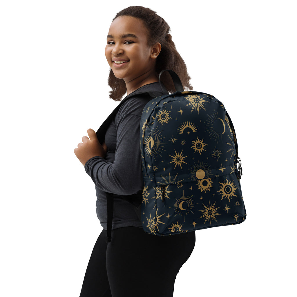 Kids Celestial Sun and Moon Backpack - Water-Resistant School Bag With Adjustable Padded Straps & Breathable Mesh Back