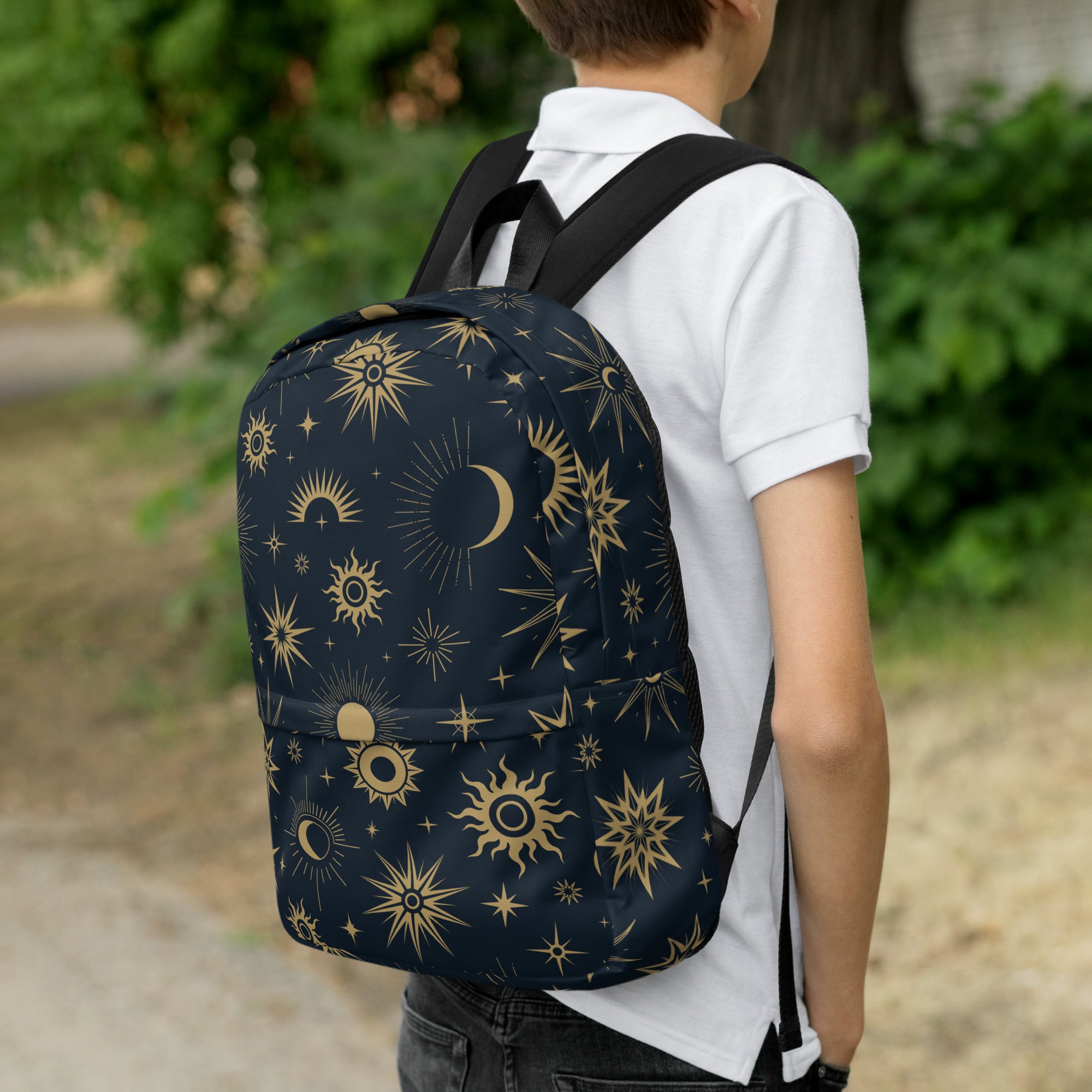 Kids Celestial Sun and Moon Backpack - Water-Resistant School Bag With Adjustable Padded Straps & Breathable Mesh Back