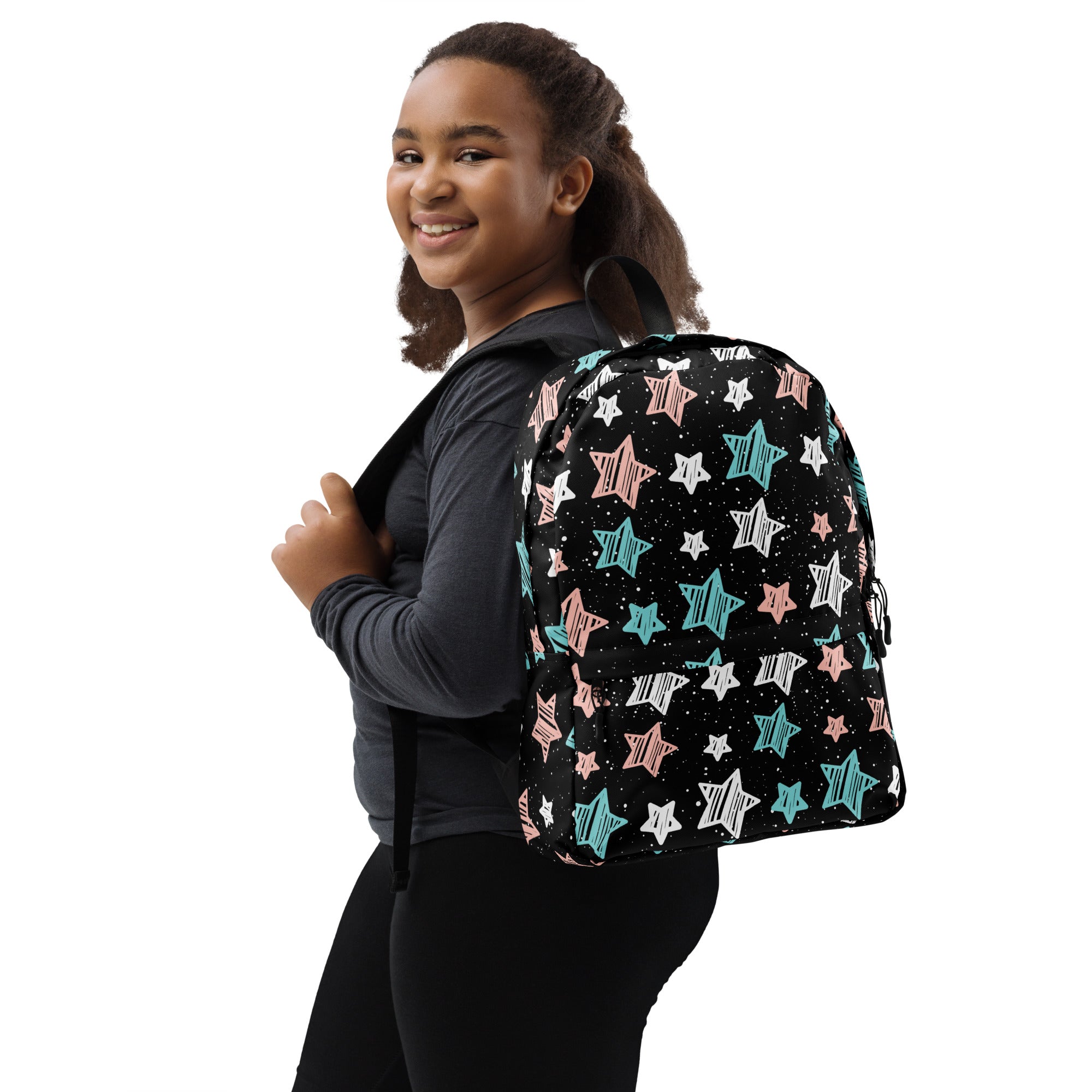 Girls Doodle Star Backpack - Water-Resistant School Bag With Adjustable Padded Straps & Breathable Mesh Back