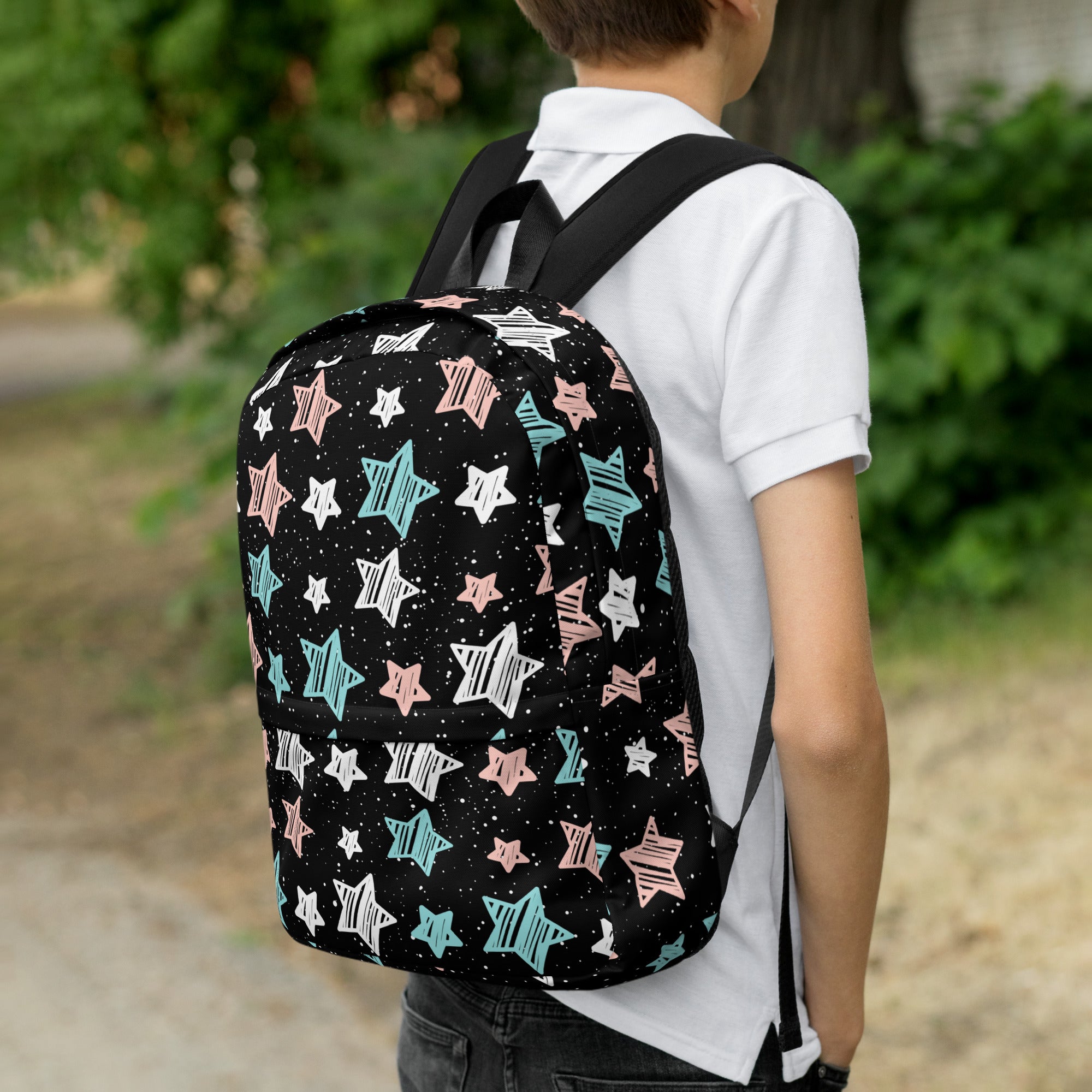 Girls Doodle Star Backpack - Water-Resistant School Bag With Adjustable Padded Straps & Breathable Mesh Back