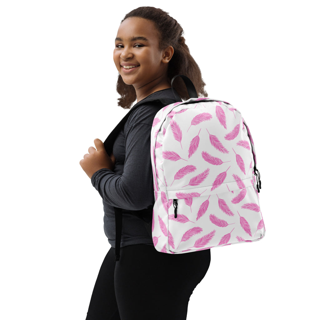 Girls Pink Flamingo Feathers Backpack - Water-Resistant School Bag With Adjustable Padded Straps & Breathable Mesh Back