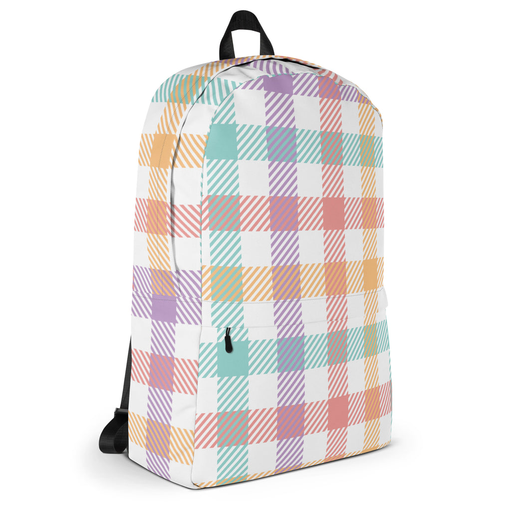 Girls Pastel Rainbow Plaid Backpack - Water-Resistant School Bag With Adjustable Padded Straps & Breathable Mesh Back
