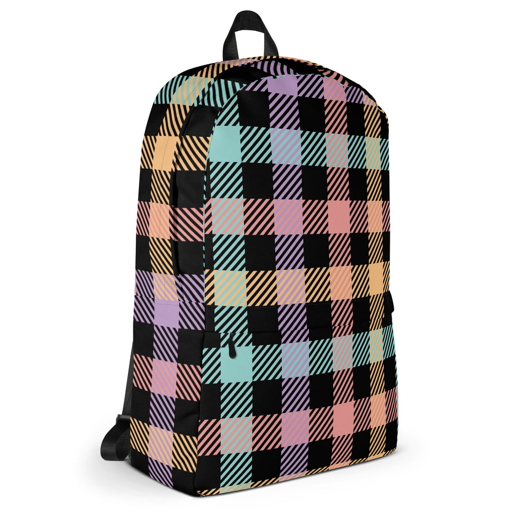 Girls Pastel Rainbow Plaid Backpack - Water-Resistant School Bag With Adjustable Padded Straps & Breathable Mesh Back