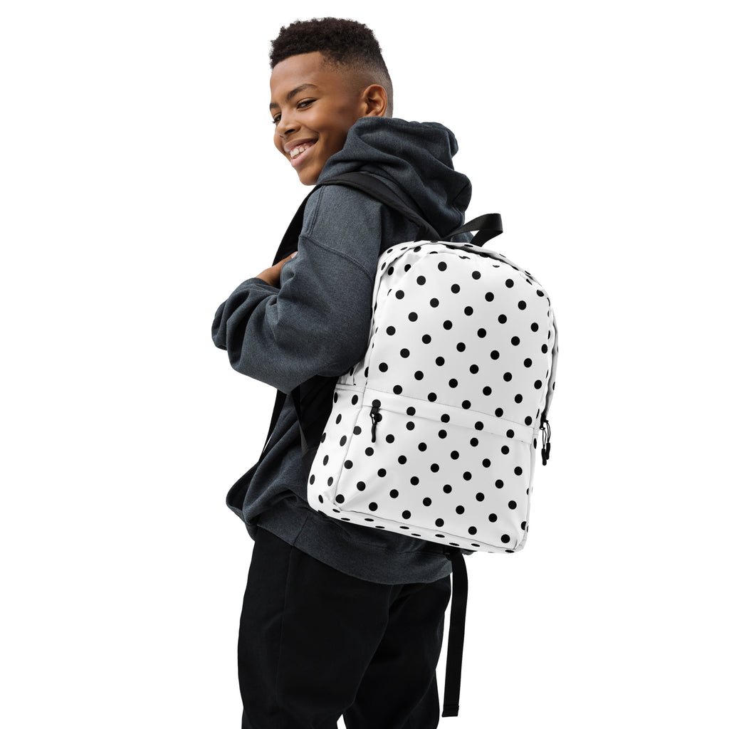 Kids White Polka Dot Backpack - Water-Resistant School Bag With Adjustable Padded Straps & Breathable Mesh Back
