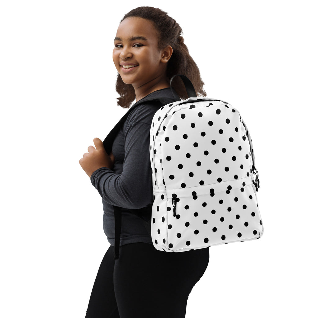 Kids White Polka Dot Backpack - Water-Resistant School Bag With Adjustable Padded Straps & Breathable Mesh Back