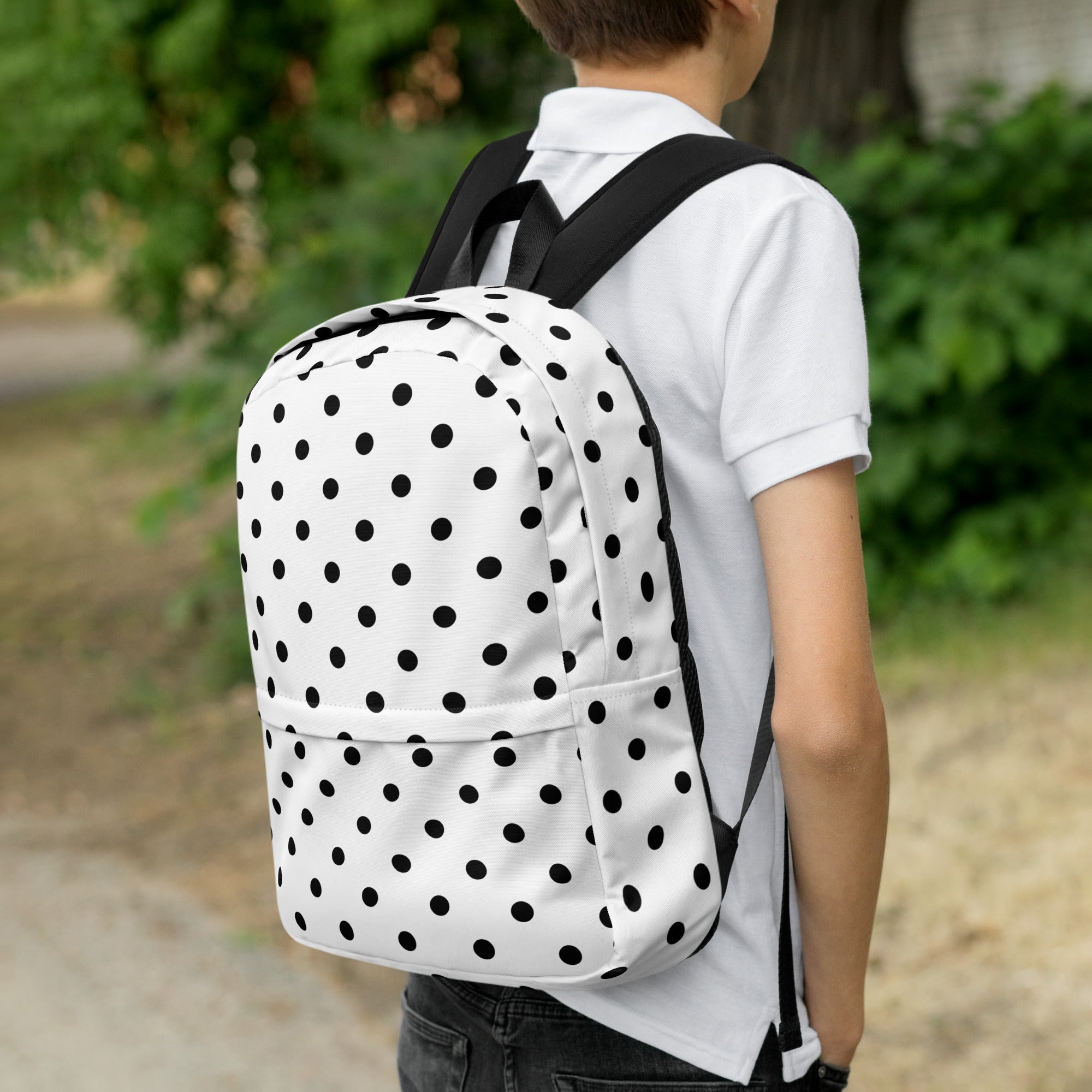 Kids White Polka Dot Backpack - Water-Resistant School Bag With Adjustable Padded Straps & Breathable Mesh Back