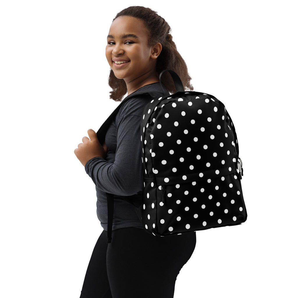 Kids Black Polka Dot Backpack - Water-Resistant School Bag With Adjustable Padded Straps & Breathable Mesh Back