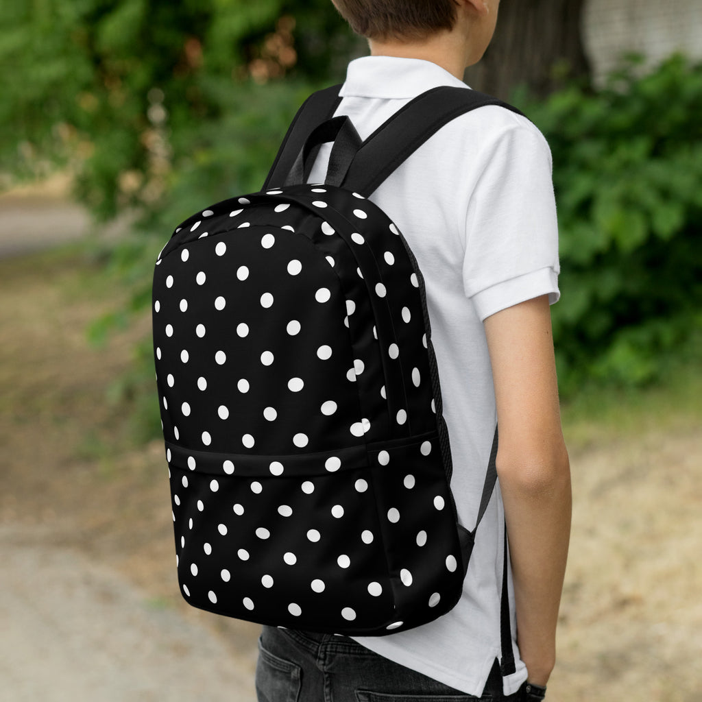 Kids Black Polka Dot Backpack - Water-Resistant School Bag With Adjustable Padded Straps & Breathable Mesh Back