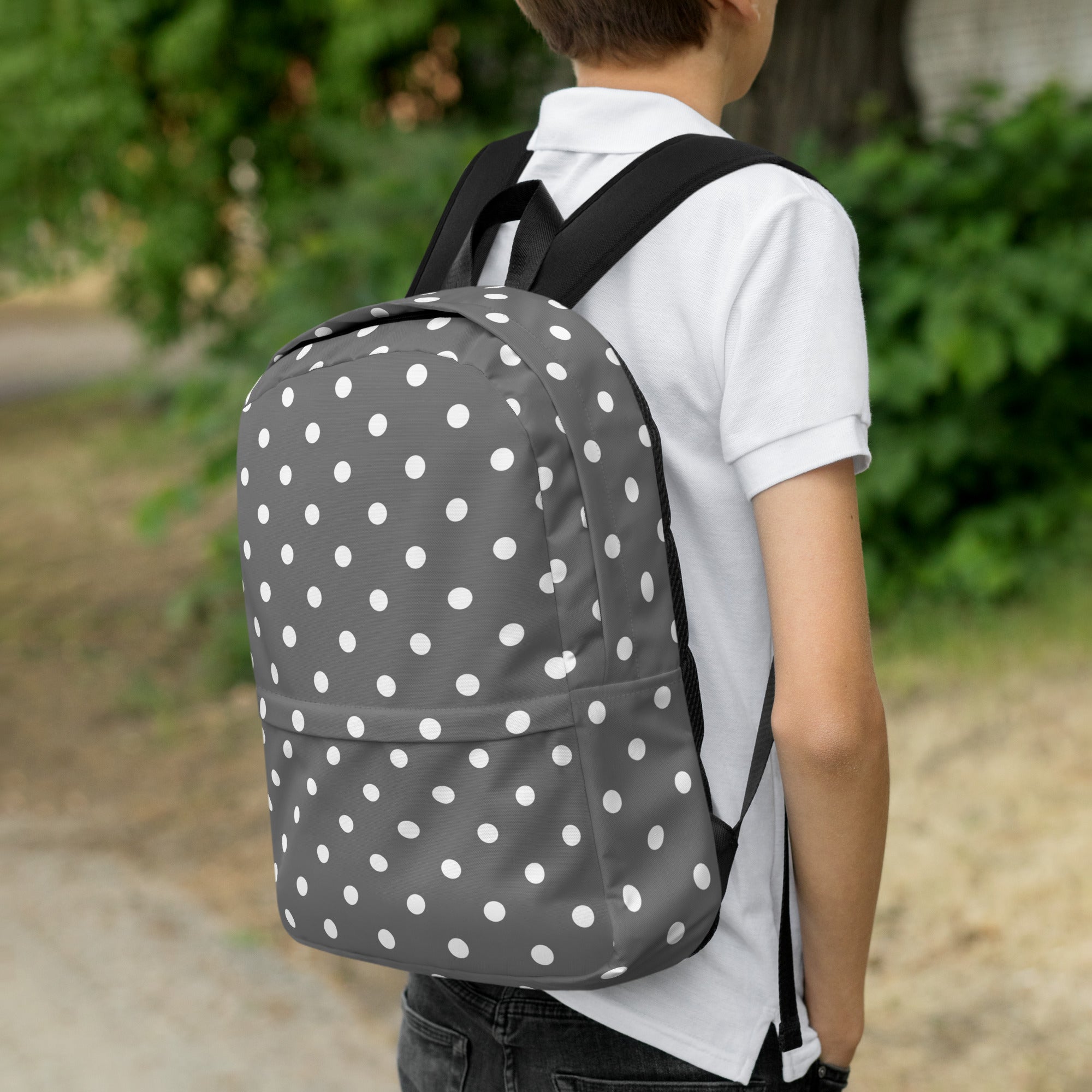 Kids Gray Polka Dot Backpack - Water-Resistant School Bag With Adjustable Padded Straps & Breathable Mesh Back