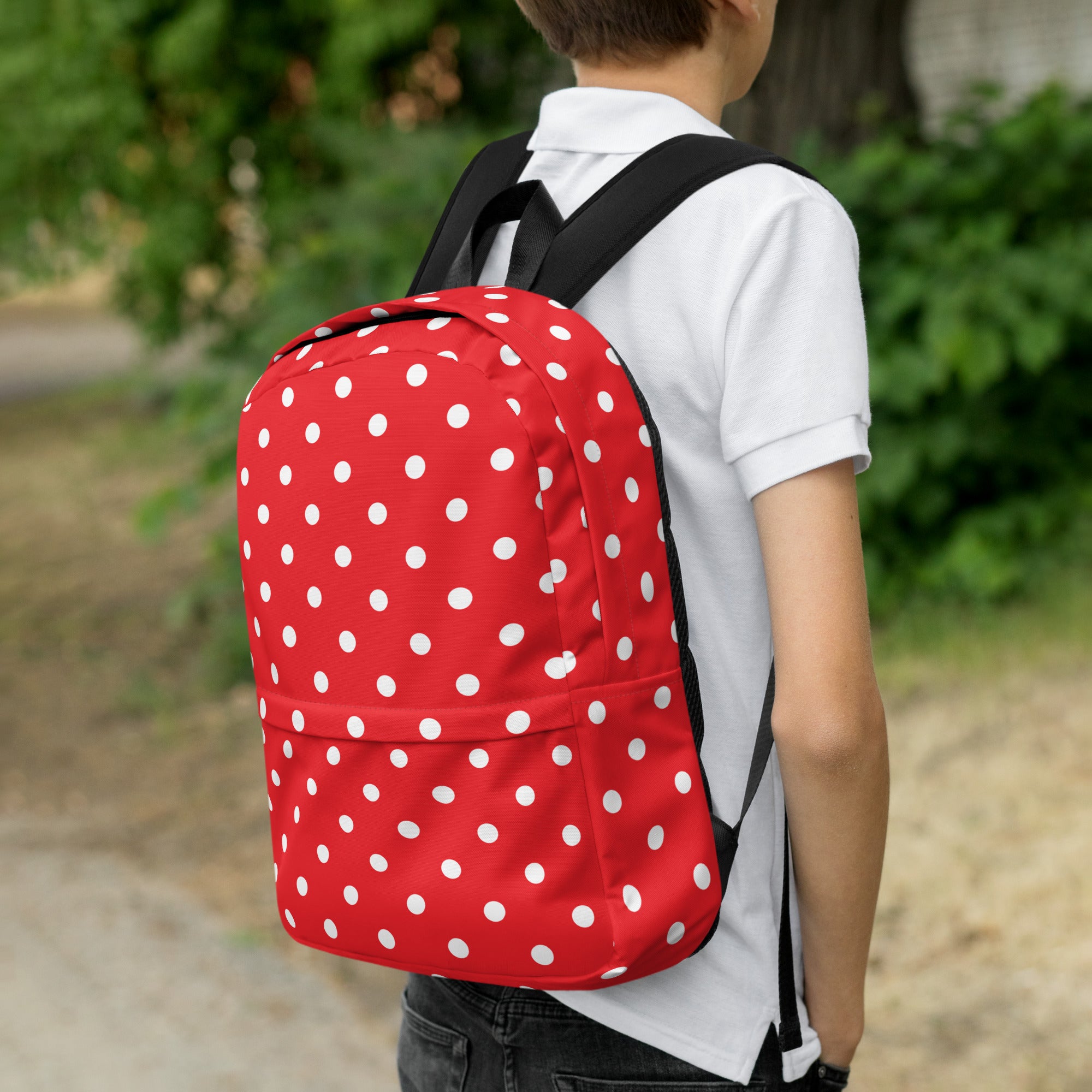 Kids Red Polka Dot Backpack - Water-Resistant School Bag With Adjustable Padded Straps & Breathable Mesh Back