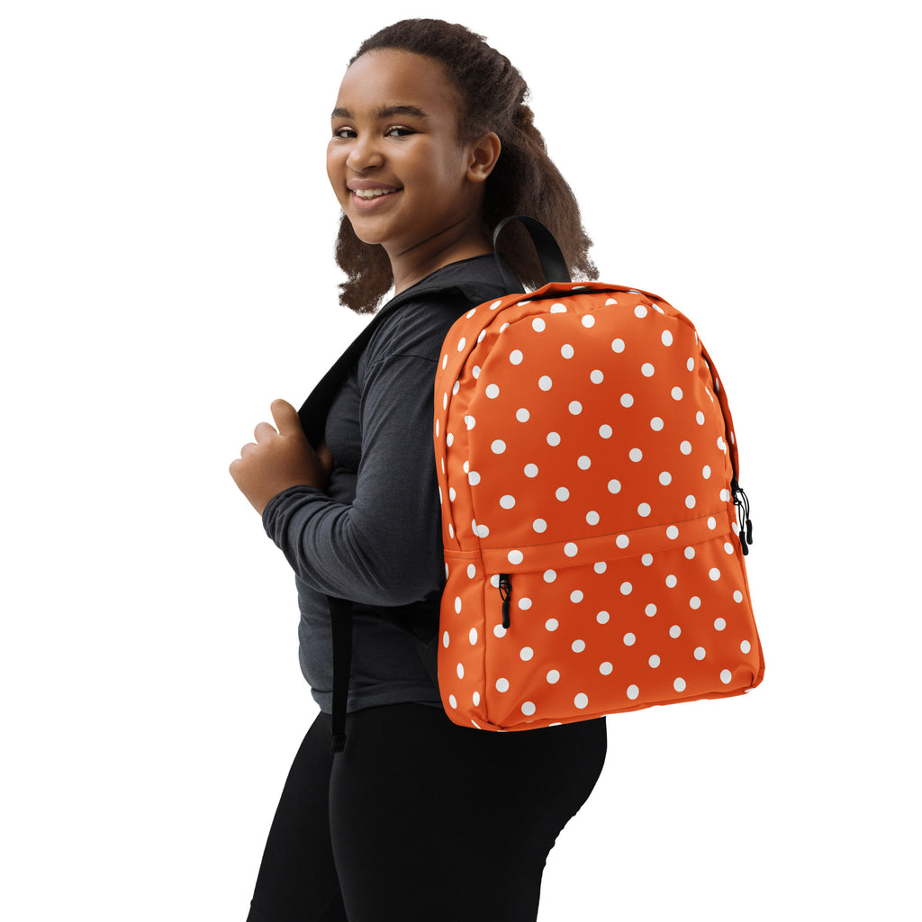Kids Orange Polka Dot Backpack - Water-Resistant School Bag With Adjustable Padded Straps & Breathable Mesh Back