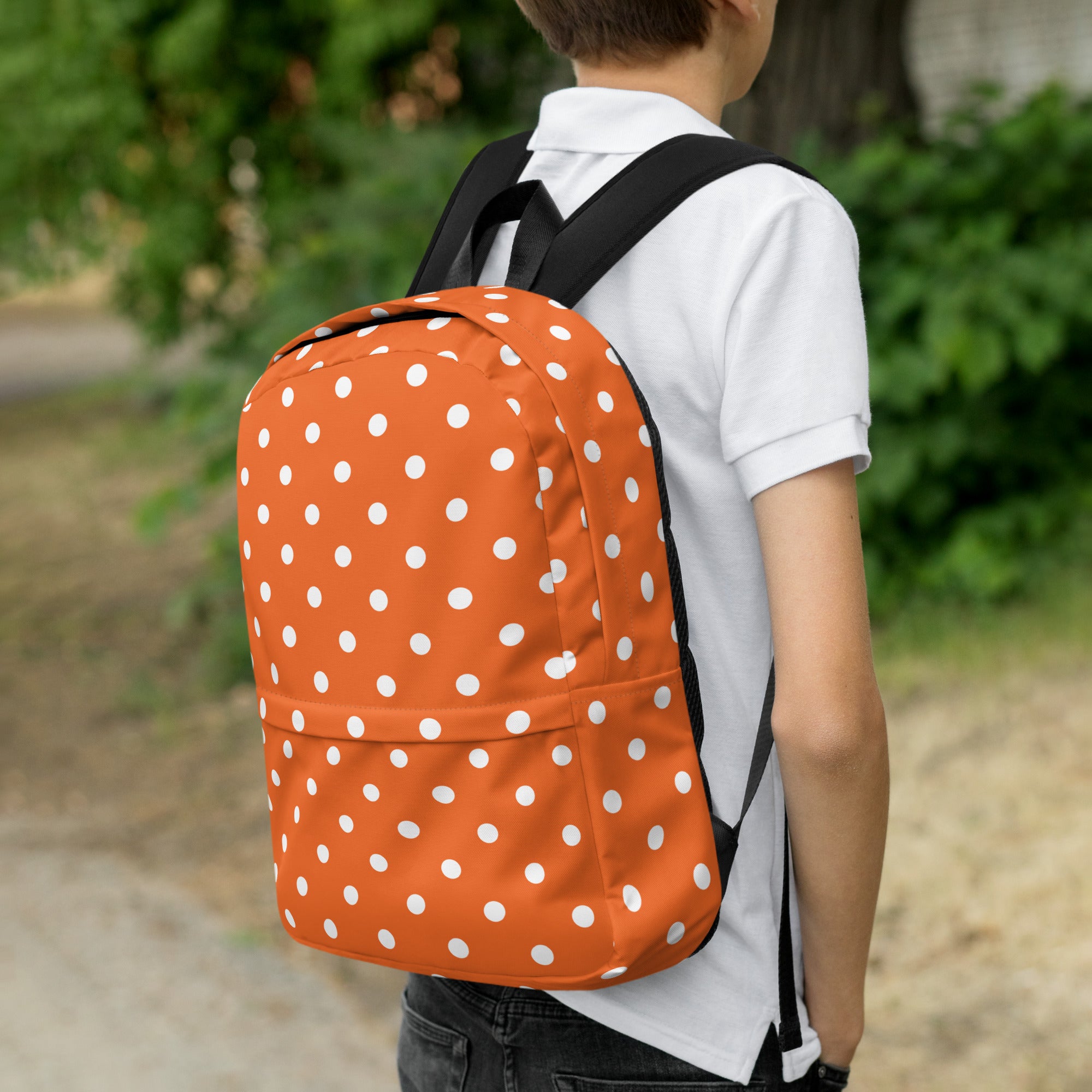 Kids Orange Polka Dot Backpack - Water-Resistant School Bag With Adjustable Padded Straps & Breathable Mesh Back