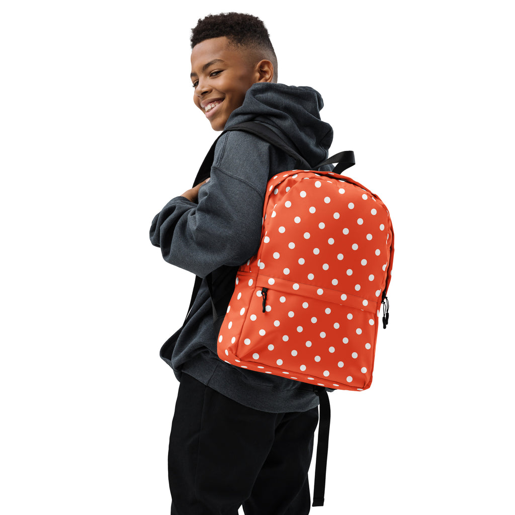 Kids Bright Orange Polka Dot Backpack - Water-Resistant School Bag With Adjustable Padded Straps & Breathable Mesh Back