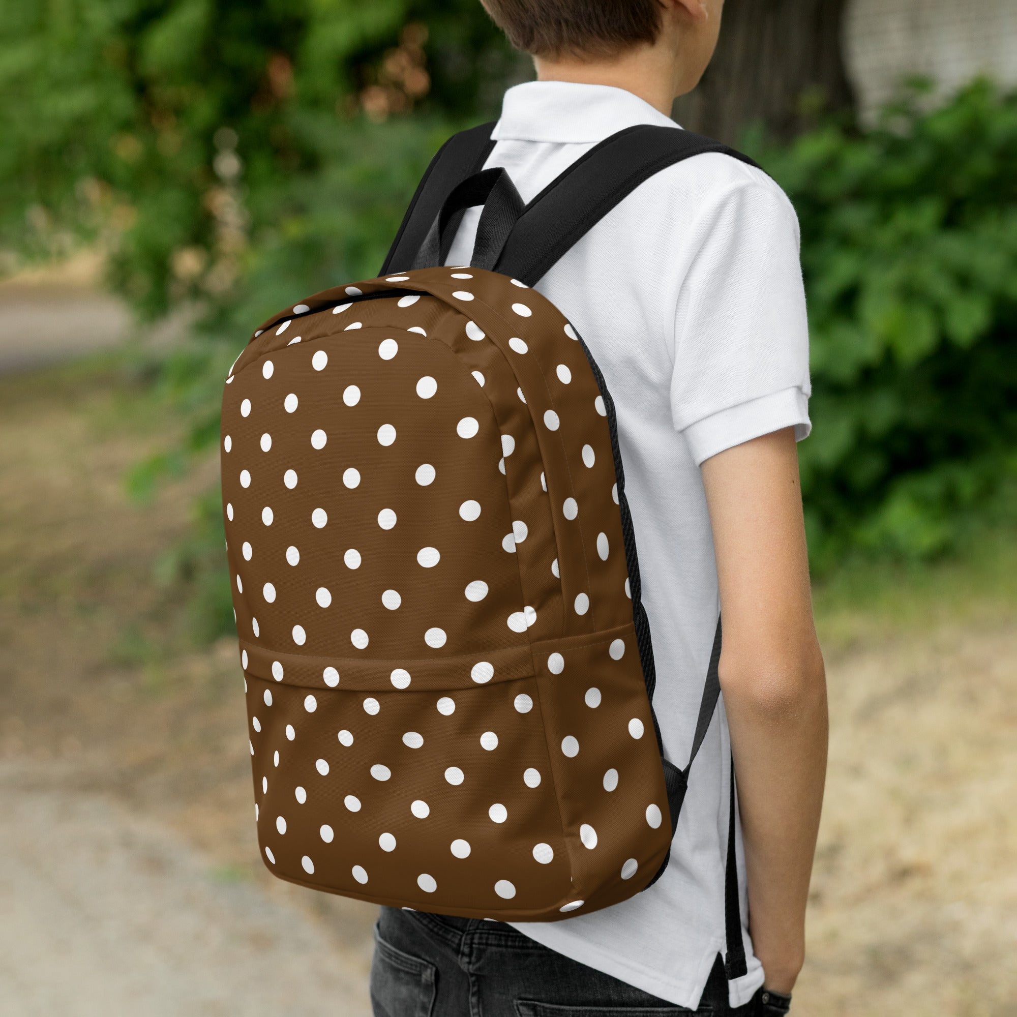 Kids Brown Polka Dot Backpack - Water-Resistant School Bag With Adjustable Padded Straps & Breathable Mesh Back