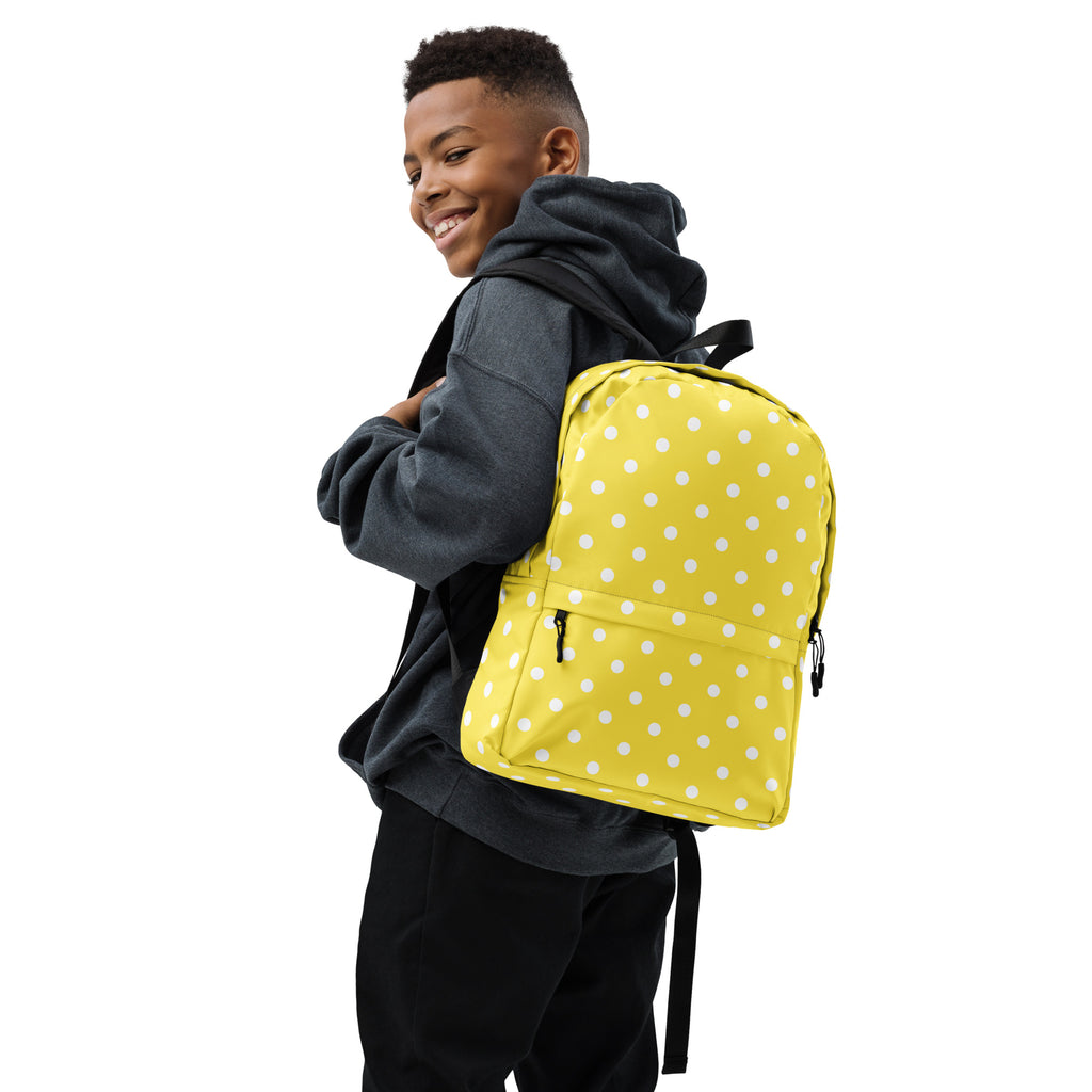 Kids Yellow Polka Dot Backpack - Water-Resistant School Bag With Adjustable Padded Straps & Breathable Mesh Back