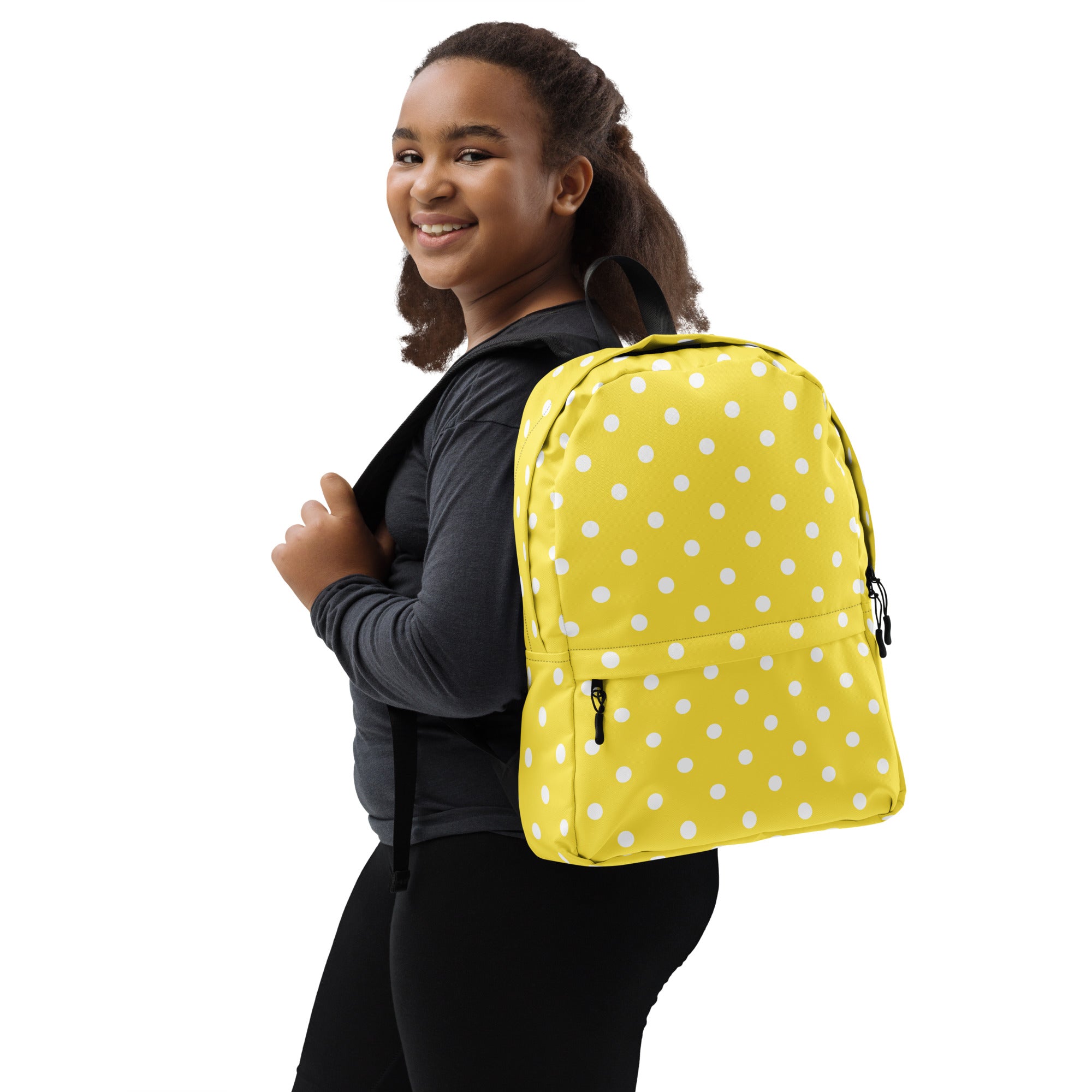 Kids Yellow Polka Dot Backpack - Water-Resistant School Bag With Adjustable Padded Straps & Breathable Mesh Back