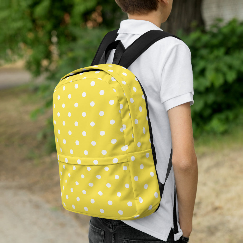 Kids Yellow Polka Dot Backpack - Water-Resistant School Bag With Adjustable Padded Straps & Breathable Mesh Back