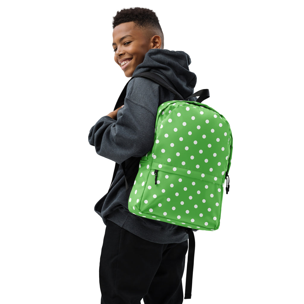 Kids Green Polka Dot Backpack - Water-Resistant School Bag With Adjustable Padded Straps & Breathable Mesh Back
