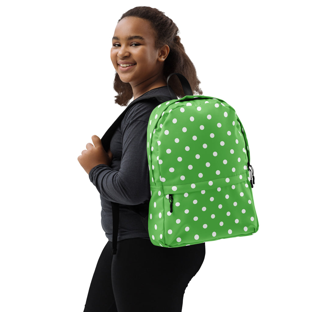 Kids Green Polka Dot Backpack - Water-Resistant School Bag With Adjustable Padded Straps & Breathable Mesh Back