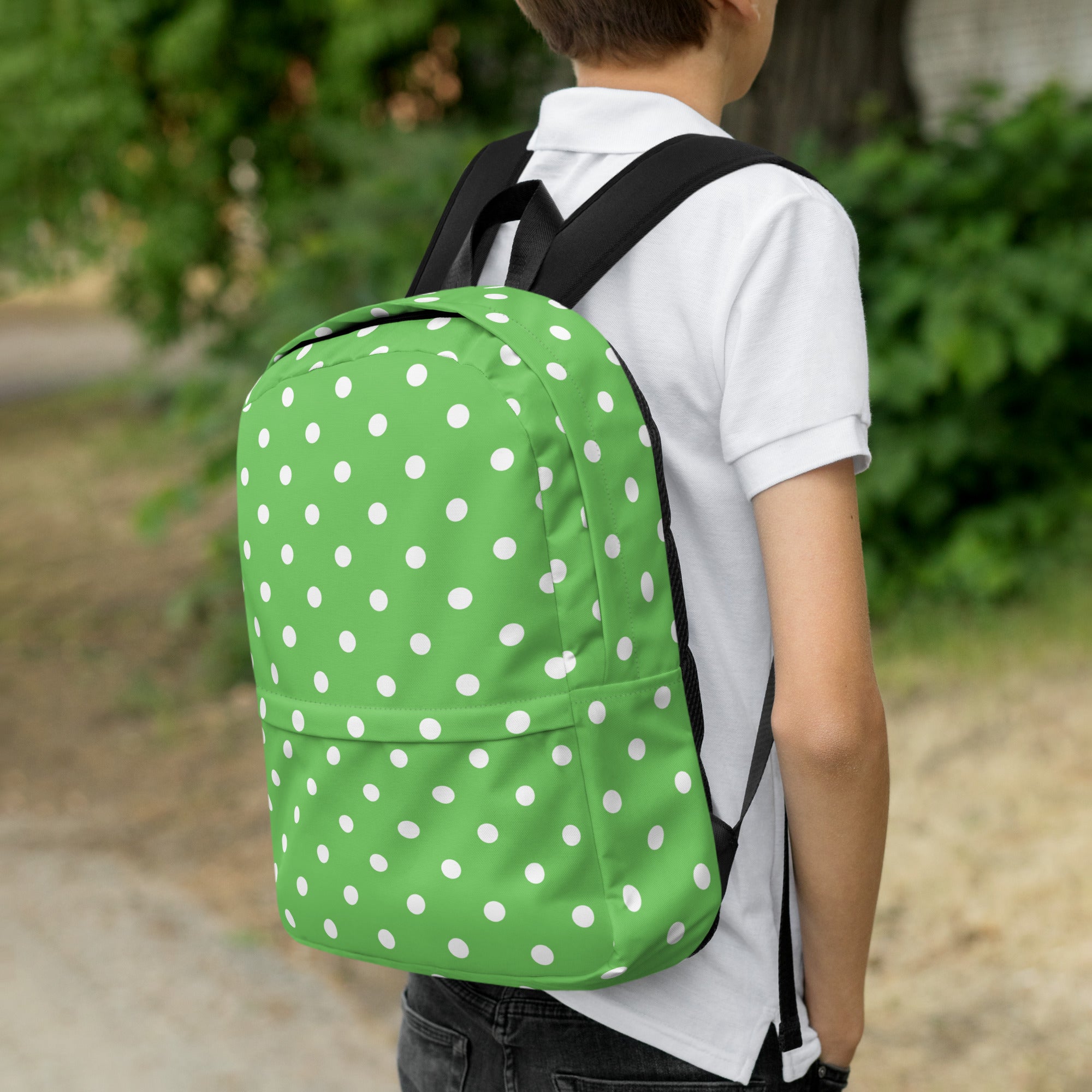 Kids Green Polka Dot Backpack - Water-Resistant School Bag With Adjustable Padded Straps & Breathable Mesh Back