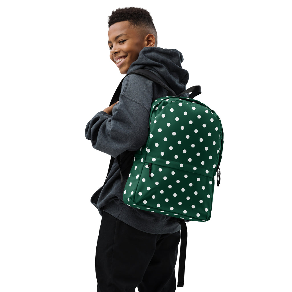 Kids Forest Green Polka Dot Backpack - Water-Resistant School Bag With Adjustable Padded Straps & Breathable Mesh Back