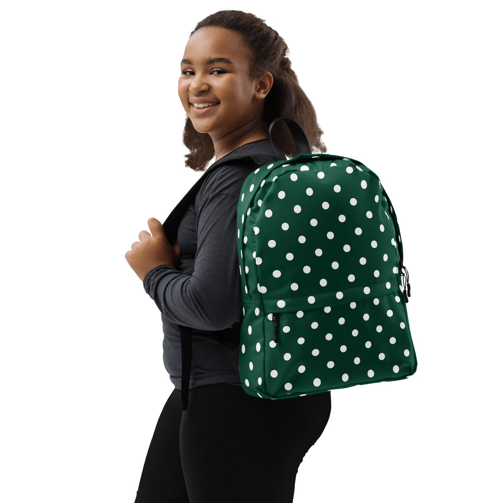 Kids Forest Green Polka Dot Backpack - Water-Resistant School Bag With Adjustable Padded Straps & Breathable Mesh Back