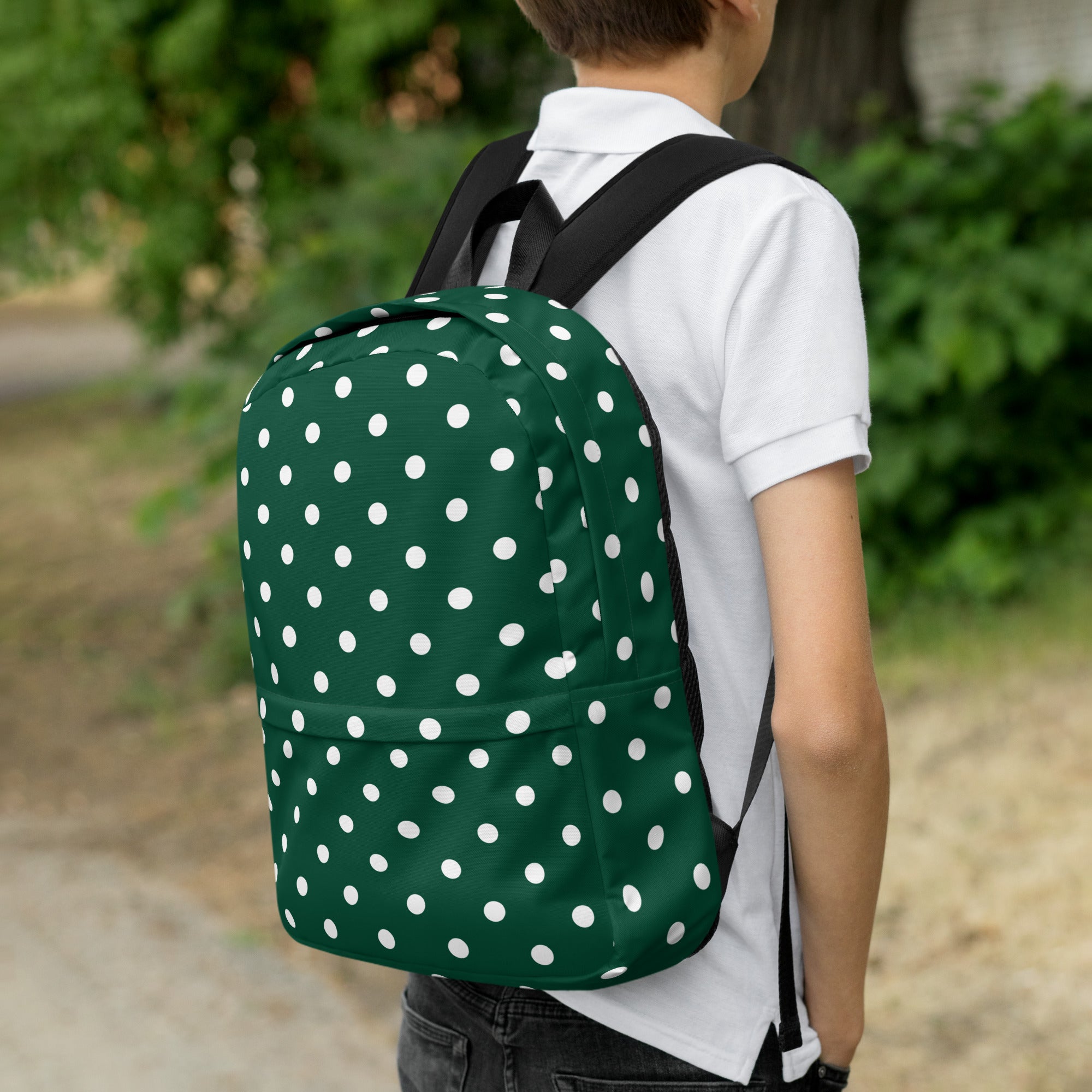 Kids Forest Green Polka Dot Backpack - Water-Resistant School Bag With Adjustable Padded Straps & Breathable Mesh Back