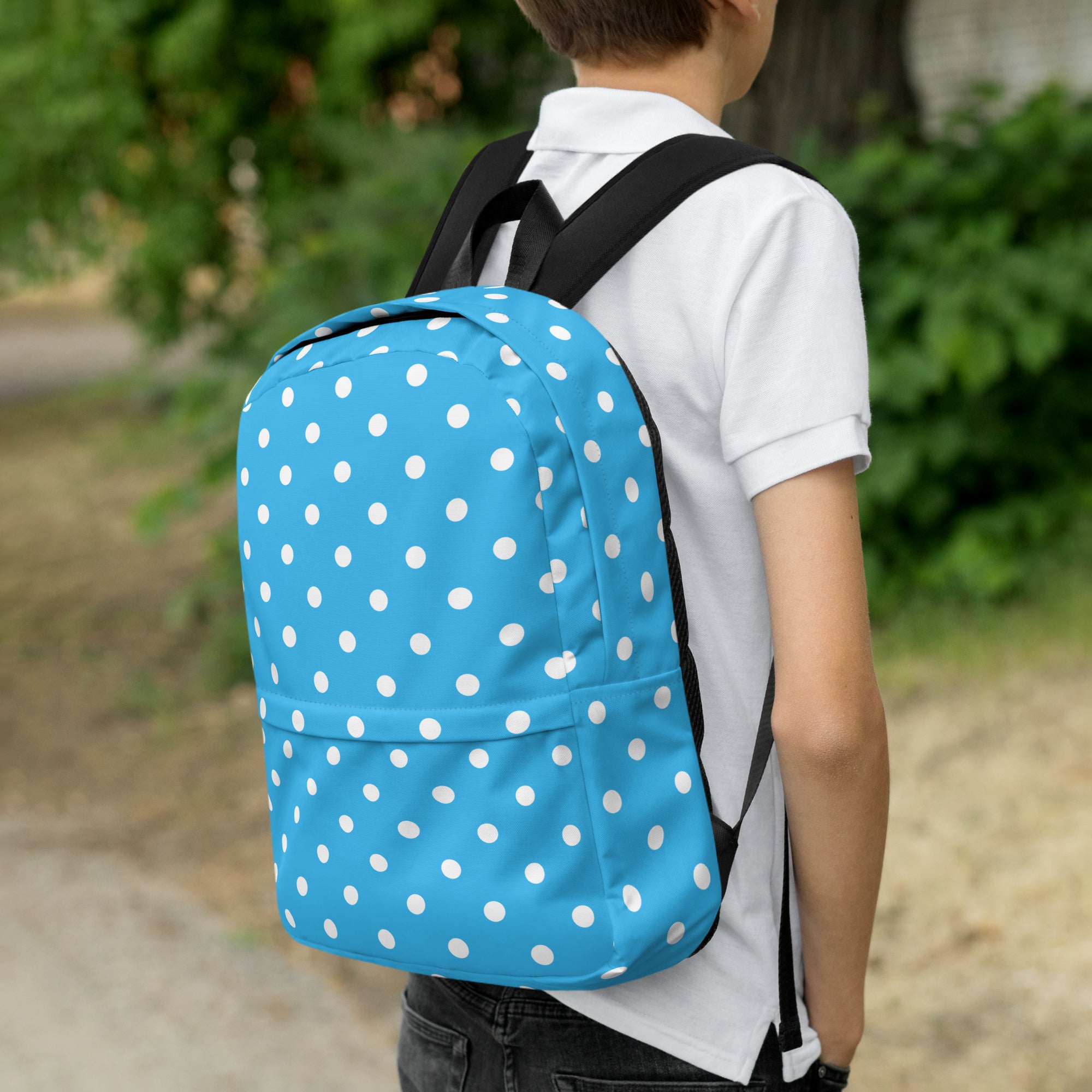 Kids Sky Blue Polka Dot Backpack - Water-Resistant School Bag With Adjustable Padded Straps & Breathable Mesh Back