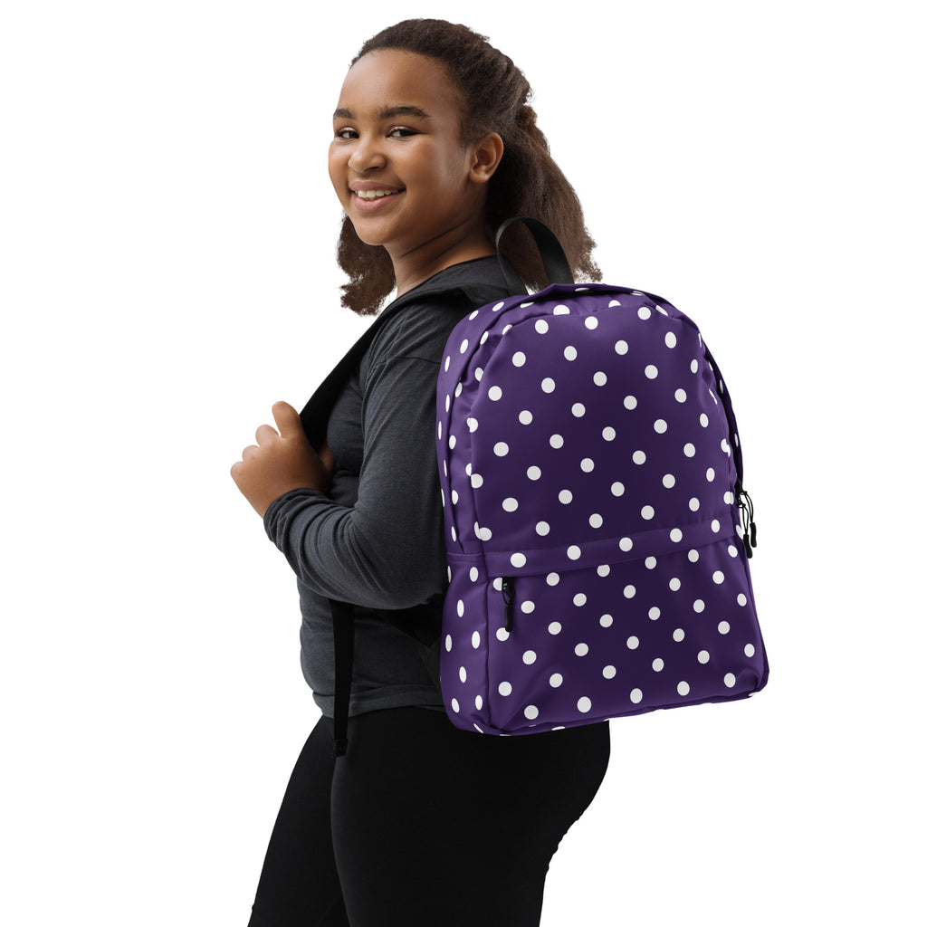 Girls Purple Polka Dot Backpack - Water-Resistant School Bag With Adjustable Padded Straps & Breathable Mesh Back