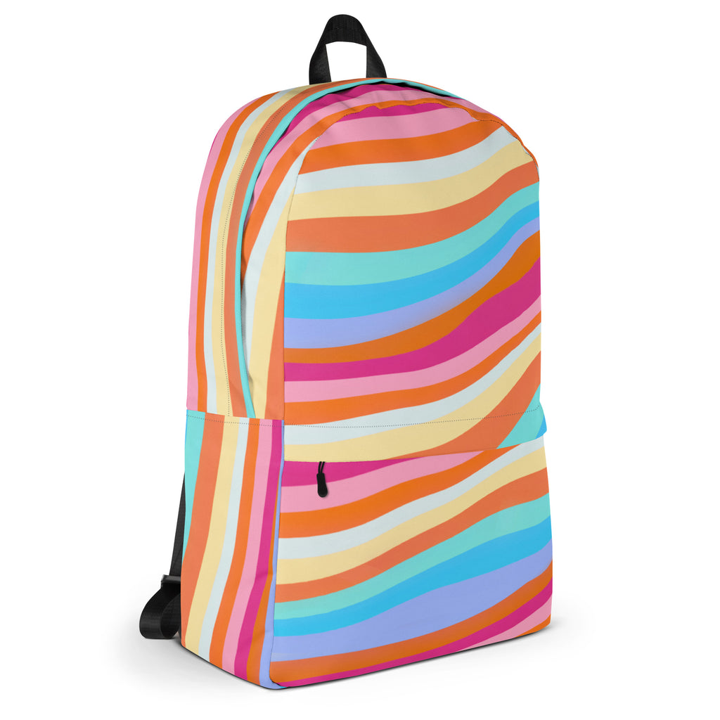 Girls Colorful Wavy Sand Stripe Backpack - Water-Resistant School Bag With Adjustable Padded Straps & Breathable Mesh Back