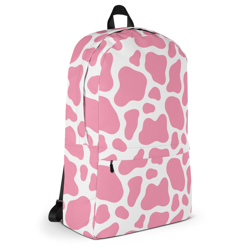 Girls Pink Cow Print Backpack - Water-Resistant School Bag With Adjustable Padded Straps & Breathable Mesh Back