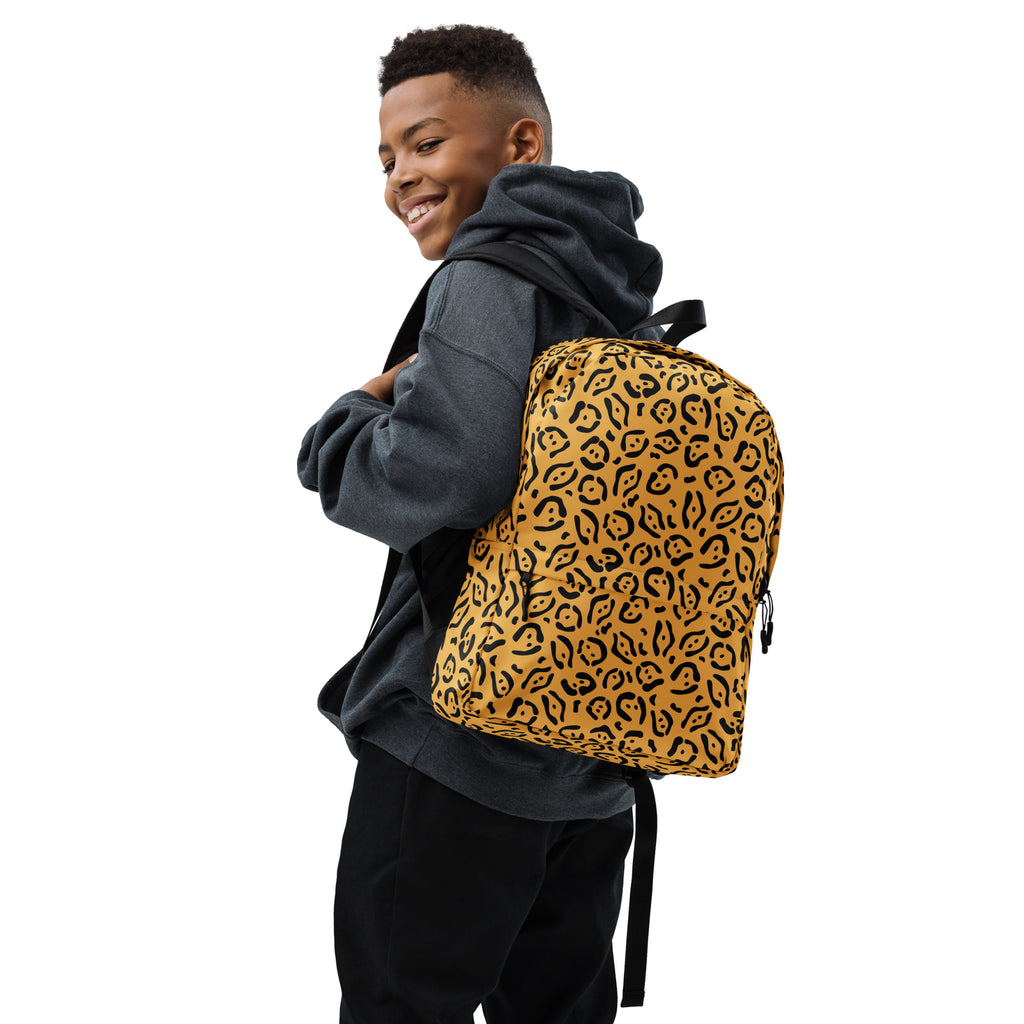 Kids Gold Leopard Print Backpack - Water-Resistant School Bag With Adjustable Padded Straps & Breathable Mesh Back