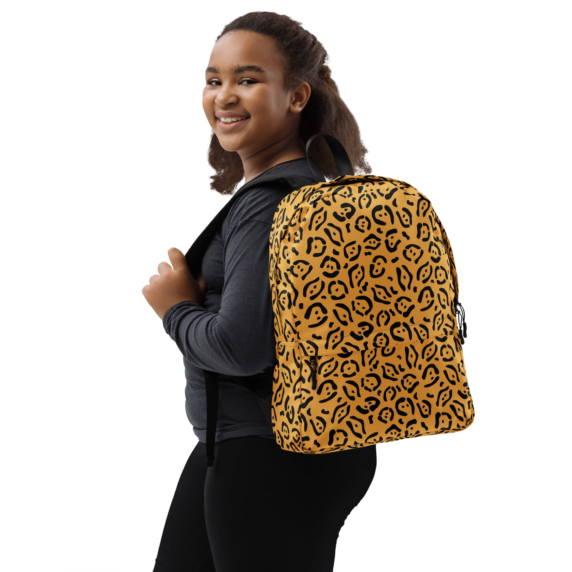 Kids Gold Leopard Print Backpack - Water-Resistant School Bag With Adjustable Padded Straps & Breathable Mesh Back