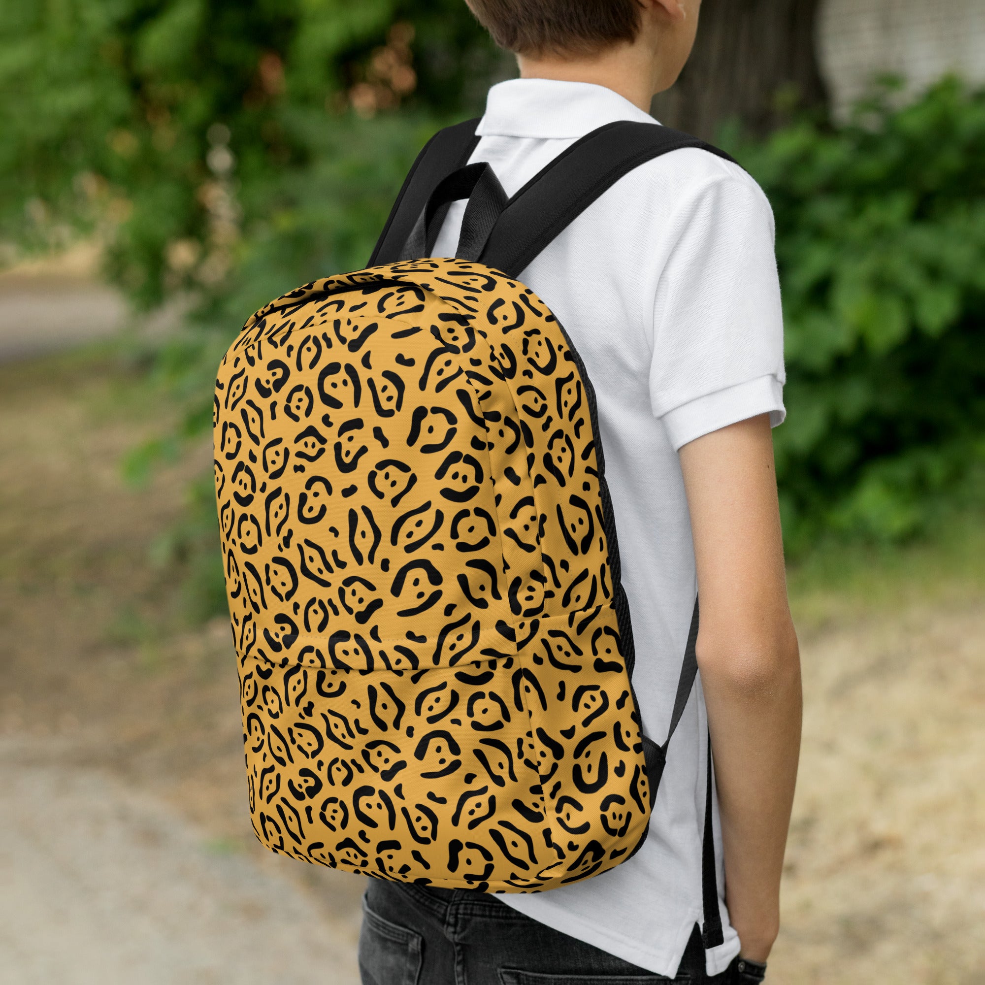 Kids Gold Leopard Print Backpack - Water-Resistant School Bag With Adjustable Padded Straps & Breathable Mesh Back