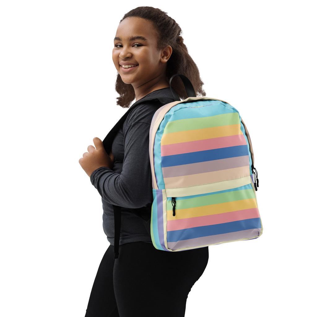 Girls Colorful Stripe Backpack - Water-Resistant School Bag With Adjustable Padded Straps & Breathable Mesh Back