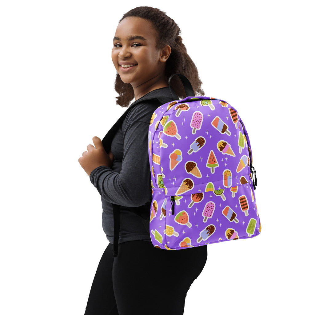 Girls Purple Ice Cream Backpack - Water-Resistant School Bag With Adjustable Padded Straps & Breathable Mesh Back