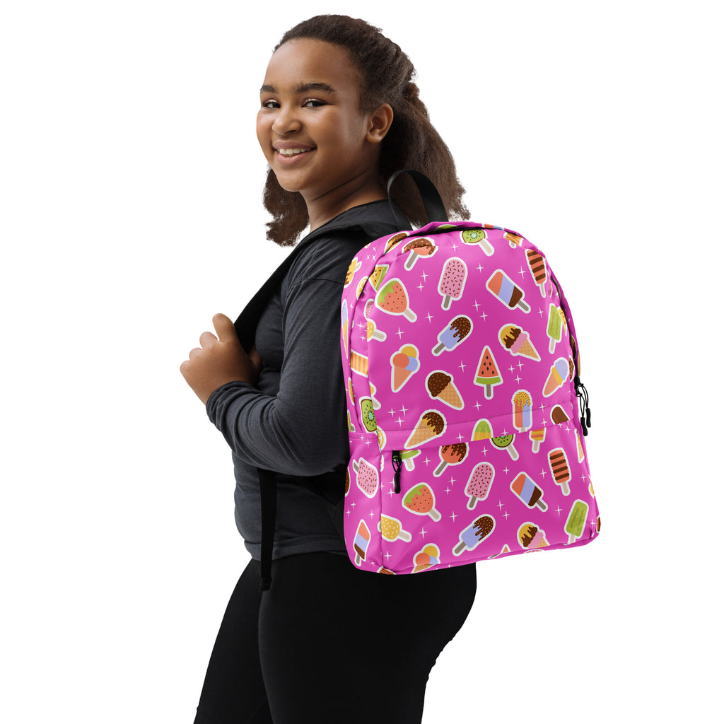 Girls Pink Ice Cream Backpack - Water-Resistant School Bag With Adjustable Padded Straps & Breathable Mesh Back