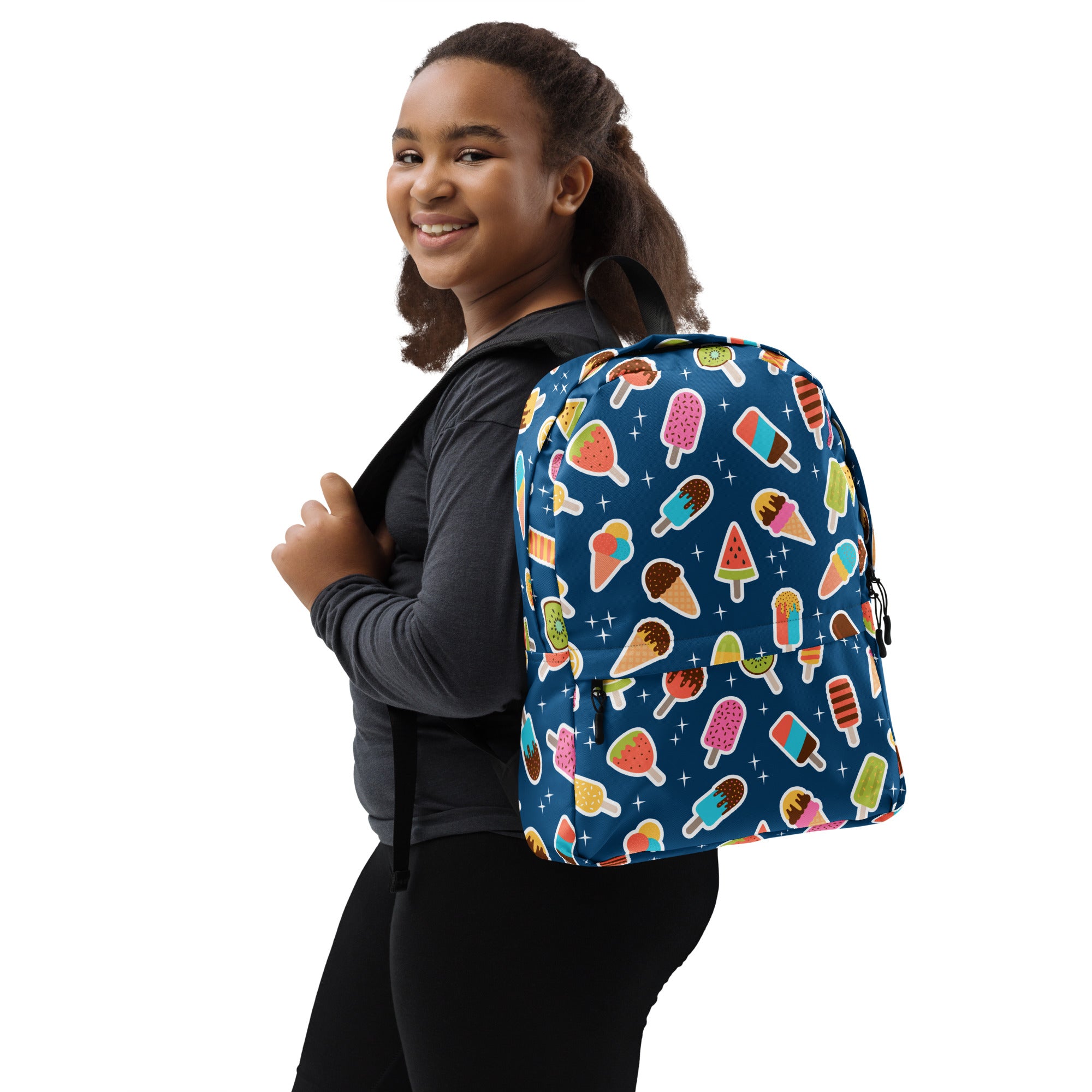Girls Blue Ice Cream Backpack - Water-Resistant School Bag With Adjustable Padded Straps & Breathable Mesh Back