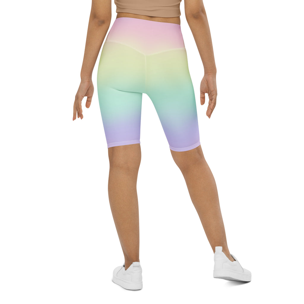 Women's Pastel Rainbow High Waisted Biker Shorts - Moisture Wicking Active Fit