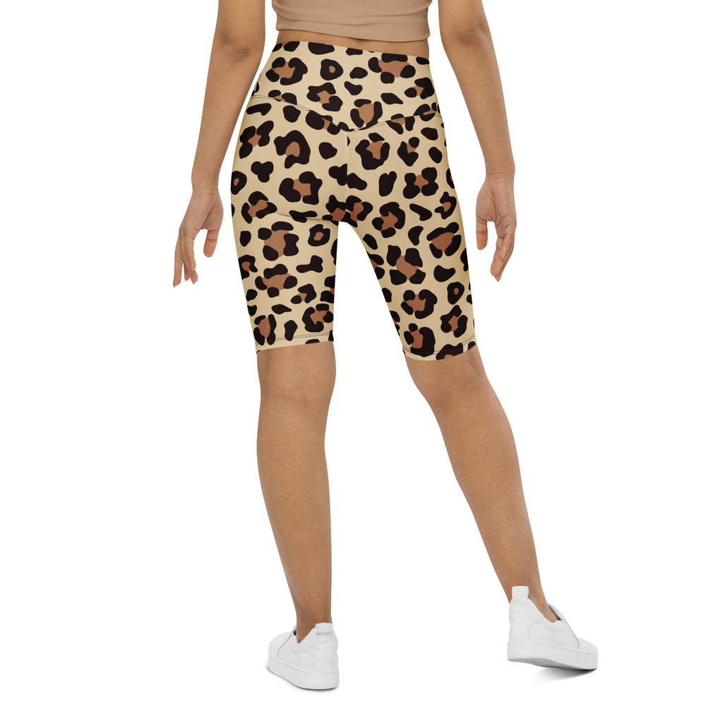 Women's Leopard Print High Waisted Biker Shorts - Moisture Wicking Active Fit