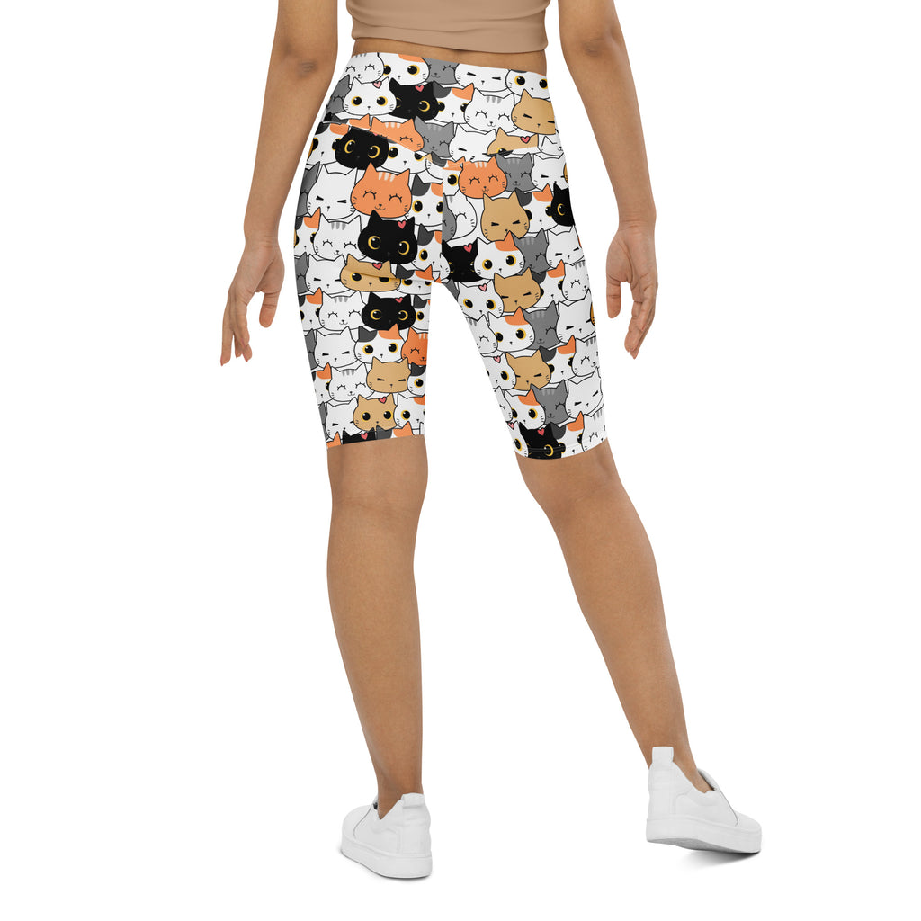 Women's Cat Face High Waisted Biker Shorts - Moisture Wicking Active Fit