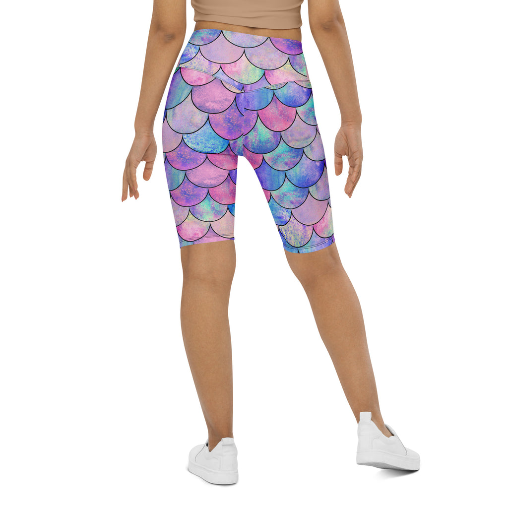 Women's Pastel Mermaid High Waisted Biker Shorts - Moisture Wicking Active Fit